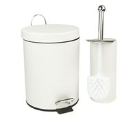 Home Basics 2PC Bath Set - 3L Step Bin Garbage Can and Toilet Brush (White)
