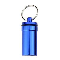 Portable Aluminum Alloy Sealed Pill Case Waterproof Holder Bottle Container fit for Outdoor Travel Purse or Pocket (Blue)