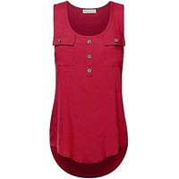 Jophufed Tank Tops for Wome,T Shirt Casual Blouses O-Neck Sleeveless Vest Sexy Loose Tank Tops Wine Red