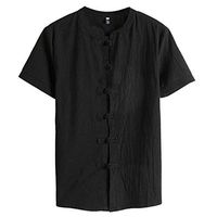 2019 Spring Summer Men's Solid Cotton Linen Blouse EDC Vintage Short Sleeve T Shirts Tops Blouse Tees Shirts (Black, XXL)