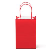 24 Counts Food Safe Premium Paper and Ink Small 8.5” X 5.25”, Vivid Colored Kraft Bag with Colored Sturdy Handle, Perfect for Goodie Favor DIY Bag, Environmentally Safe (Small, Red)
