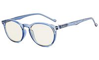 Eyekepper Retro Oval Round UV Protection Eyeglasses with Yellow Tinted Lenses,Anti-Reflective Readers Blue Frame +0.00