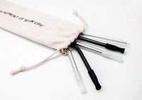 HAN – Special set of 4pcs eco straws – Black/Silver stainless steel drinking straws (2straight/2 bent) with 1 cleaning brush, 4 silicone tips and 1 linen bag “Enjoy every moment of your life”
