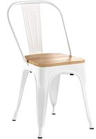 Poly and Bark Trattoria Kitchen and Dining Metal Side Chair with Oak Wood Seat in White (Set of 2)