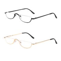 VISENG Half Frame Reading Glasses for Women Men Slim Half Moon Lens Readers Metal 2 Pack Semi Rimless Eyewear+2.0