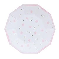 Fire and Creme Stars Foiled Party Paper Plates Gold White Pink Watercolor 9 x 9" - Pack of 8 (Large)