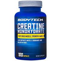 BodyTech 100 Pure Creatine Monohydrate 2250 MG Supports Muscle Strength Mass, 33 Servings (100 Capsules)