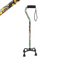 Quad Walking Cane, Offset Walking Cane with Unique Blue&White Porcelain Pattern Lightweight Adjustable Staff Comfortable Grip for Stability Support 4 Prong Sturdy Aluminum Travel Aid, 4 Tip
