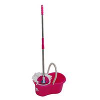 dtemple 360° Spin Mop with Bucket Microfiber Spinning Mop Floor Cleaning System for Home Floor Cleaning US Stock (Pink)