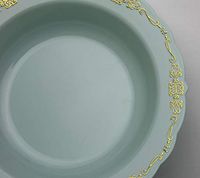 60 Pcs Disposable Plastic Bowls | Victorian Design Premium Disposable Bowls | 12 oz. Bowl Robin Blue & Gold China Like Plastic Bowls For Parties & Weddings