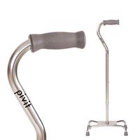 Pivit Lightweight Adjustable Quad Cane | Large Base Walking Stick for Men & Women | Comfortable Right Left Staff Hand Grip for Stability Support | 4 Tip Four Prong Sturdy Aluminum Travel Aid (Silver)