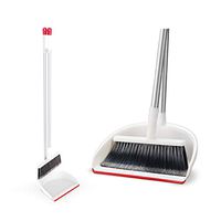 CLEANHOME Broom and Dustpan, Ecofriendly Long Handle Broom Dustpan Set for Home Kitchen Classroom Office Indoor Cleanning,White &Red