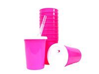 Talisman, Small Plastic Drinking Glasses, Lids and Straws, 12 Ounce, 12 Pack, Pink