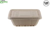 54oz Deep Disposable Rectangle Bowls with Fiber Lids [125 PACK] - 100% Biodegradable Sugarcane Bagasse Bamboo Fibers Sturdy Compostable Eco Friendly Environmental Paper Alternative Tree Free