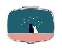 LuxSweet Loving Cats Decorative Boxes Silver Rectangular Pill Box Medicine Tablet Holder Wallet Organizer Case for Pocket or Purse
