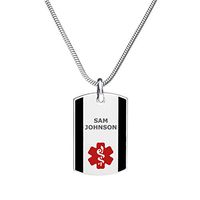 Divoti Deep Custom Laser Engraved Stainless Steel Medical Alert Necklace for Men, Steel Urban Tag Medical ID Necklace, Medical Dog Tag w/Free Engraving Chain 24 in Snake-TP Red/Black
