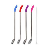 KOBWA Stirring Spoon Straws - 4 Bend Stainless Steel Straws Extra Long 8.5'' Reusable Metal Drinking Straws Two-in-One Kitchen Utensil Perfect for Cereal, Smoothies, Milkshakes, and Soups