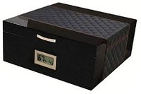Prestige Import Group - Hampton Diamond Stitch Leather & Lacquer Finish Cigar Humidor - Capacity: Up to 200 - Color: Black