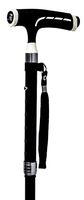 Royal Brands Folding Iron Cane with Flashlight and 3 Point Support (Black with White Accents)