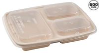 [600 Pack] 36 oz 3 Compartment Compostable Food Storage Container with Lids - Biodegradable, Sugarcane, Plant Fiber, Heavy Duty, Microwavable, Tree Free, Ecofriendly, Lunch Trays, Meal Prep, Bento