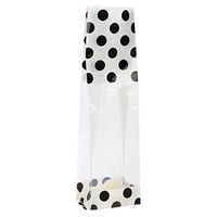 Printed Cello Gusset Bags, White with Black Polka Dots | 100 Count | Size: 2 5/8" x 1 7/8" x 10 3/4" | Heat Sealable Durable Food Storage, Gift Bags for Birthdays, Candy, Snacks | 1.6 Mil | G2WB﻿