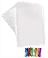 Clear Plastic Cellophane Bags with Twist Ties Pack of 200 1.5 Mil Thick Cello Bags for Candies Nuts Small Gifts (9x12)
