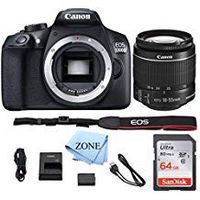 Canon EOS T6 / 1300D with EF-S 18-55mm 18.7MP CMOS 5184 x 3456 Pixels (Black) + 64GB SD Card + Digital Camera Cleaning Cloth