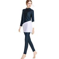 Gojendy Women Splicing Bathing Suit for Muslin Long Sleeve Swimwear Swimsuit Beachwear (XXL, Navy)