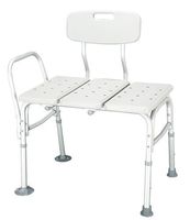 Transfer Bench - Transfer bench with back has three slat design and contoured blow molded back and side support, x-large 4" mushroom tips. Seat height adjusts from 20" - 24", seat width 26 1/2", seat depth 16 1/2.