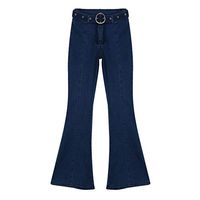 Women Jeans Elastic Softener Plus Loose Denim Pocket Button Casual Flare Pants (Dark Blue, S)