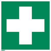 First aid Sticker, photoluminescent Vinyl 6 x 6 inches Rescue Sign, ISO 7010 [E003], Pack of 1