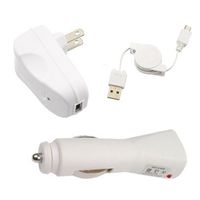 USB Car Charger + USB Home Travel Charger + USB Data Hotsync & Charging Retractable Cable for Amazon Kindle DX