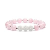 Bivei Aromatherapy Lava Stone Essential Oil Diffuser Bracelet Semi Precious Gemstone Round Beads Crystal Bracelet(Rose Quartz)
