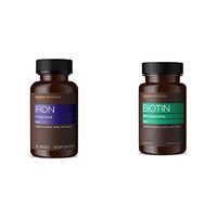 Amazon Elements Iron 18mg, Vegan, 195 Capsules, 6 Month Supply & Biotin 5000 mcg, Vegan, 130 Capsules (4 Month Supply)