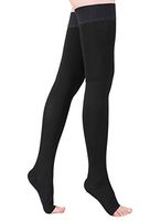 KEKING Thigh High Compression Stockings Sleeves, Firm Support 20-30mmHg with Anti-Slip Silicone Band. Open Toe Graduated Compression Socks, Pregnancy, Sports, Flight Travel, Black S