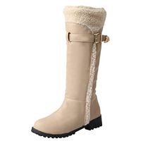 Goldweather Women's Knee High Riding Boots Ladies Round Toe Fur Lined Warm Winter Snow Boots (Beige,10.5)