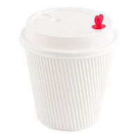 White Plastic Coffee Cup Lid - Fits 8, 12 and 16 oz, with Red Heart Plug - 3 1/2" x 3 1/2" x 3/4" - 50 count box - Restaurantware
