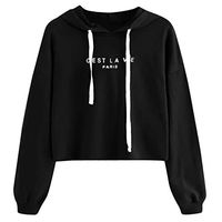 Women's Long Sleeve Hoodie Sweatshirt,Ladies Casual Drawstring Letter Printed Solid O-Neck Blouse Tops