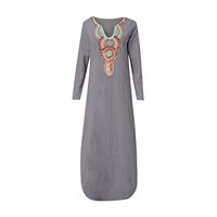 LISTHA Henley V Neck Maxi Dresses Women Long Sleeve Cotton Linen Baggy Dress