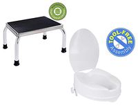 Vaunn Medical Bathroom Safety Bundle - Foot Step Stool and Toilet Seat Riser