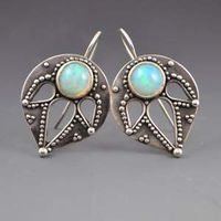 1set Women Jewelry Silver Leaf Opal Ear Stud Dangle Hoop Wedding Enagagement Earring Good Jewerly Womens Bright Designer Novelty Pendant Girls Prom Brides
