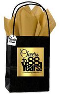 Black & Gold 88th Birthday/Anniversary Cheers Themed Small Party Favor Gift Bags with Tags -12pack
