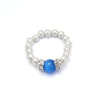 White Magnetic Therapy Beads with Dark Blue Cat's Eye (Medium Ring Size 7-8)