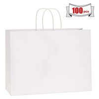 BagDream 100Pcs 16x6x12 Inches Kraft Paper Bags with Handles Bulk Gift Bags Shopping Bags for Grocery, Mechandise, Party, 100% Recyclable Large White Paper Bags