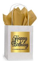 Happy Birthday White and Gold Themed Small Party Favor Gift Bags Tags -12pack