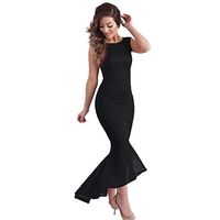 Woman Sexy Sleeveless Maxi Fishtail Dresses Trim Evening Party Dresses Casual Fashion Plain Color Long Beach Dresses (Black, Small)