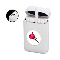 Cigarette Case with Lighter Cigarettes Box King Size Portable Full Pack 20pcs Regular Size Cigarettes 2 in 1 USB Lighters Rechargeable Flameless Windproof Electric Lighter(White-Rose with Lighter)