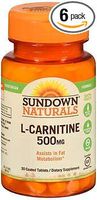 Sundown Naturals L-Carnitine 500 mg Tablets - 30 ct, Pack of 6