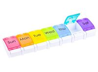 Portable Pill Case/Dispenser,Weekly Pill Organizer,Spring Assisted Open Design Pill Container to Hold Pill/Vitamins/Supplements/Medication Fish Oil Compartments Container Rainbow