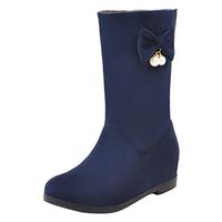 Cenglings Women Winter Round Toe Wedge Boots Large Size Mid-Calf Snow Boots Platform Bowknot Dress Shoes Ankle Booties(Blue,38)